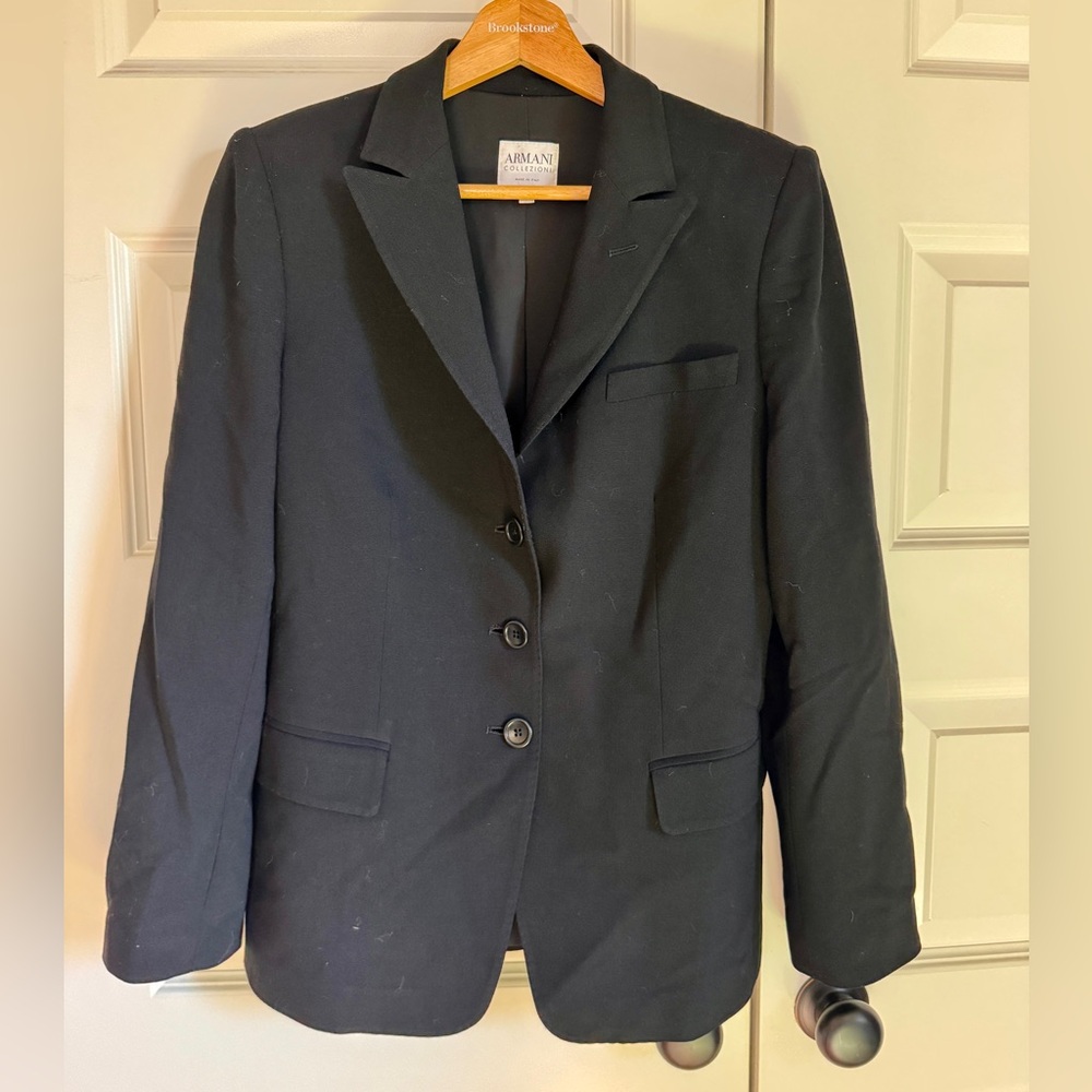 Vintage Armani Collezioni Women’s Black Wool Blazer Single Breasted Size 8 / 38